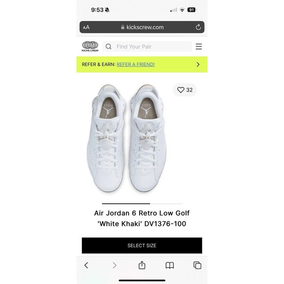 Size 15 Nike Air Jordan 6 Retro G Golf Shoes White Khaki DV1376-100 Men’s - Picture 3 of 7